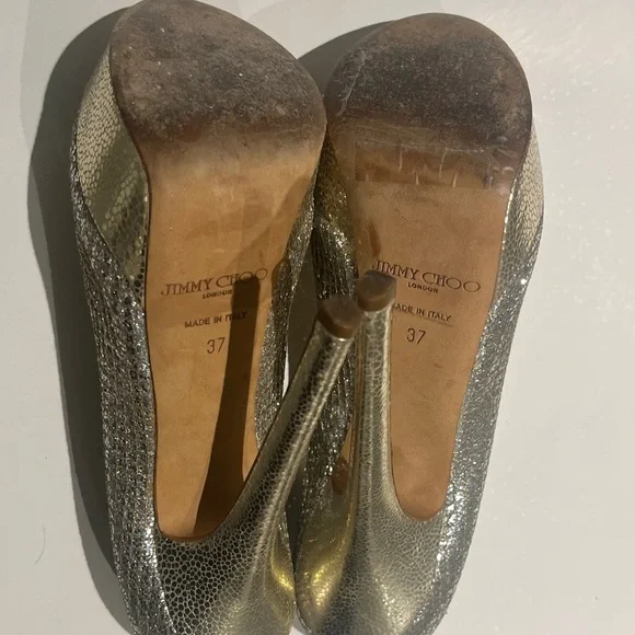 Jimmy Choo Champagne Gold High Heel Peep Stilettos - Picture 3 of 3